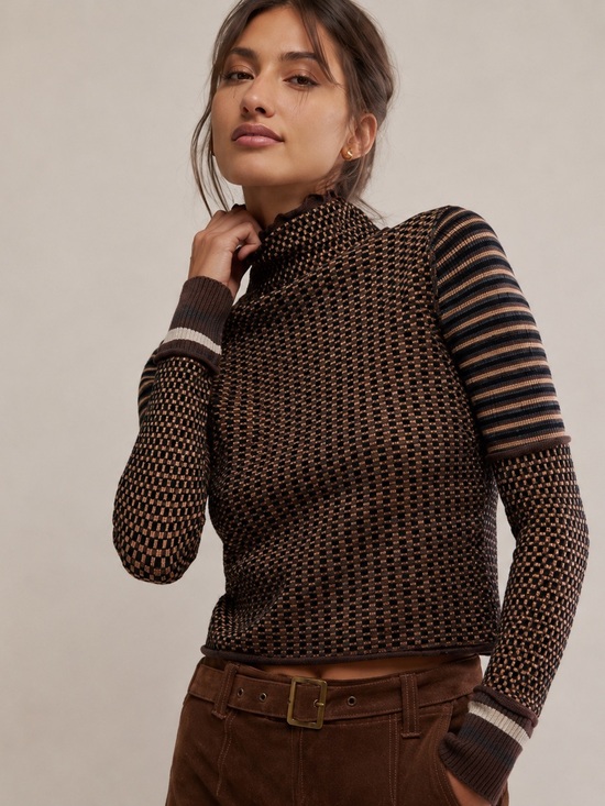 Free People Sweaters - Free People We The Free Gamer Cuff Turtleneck Sweater Small Brown Cream Stripe
